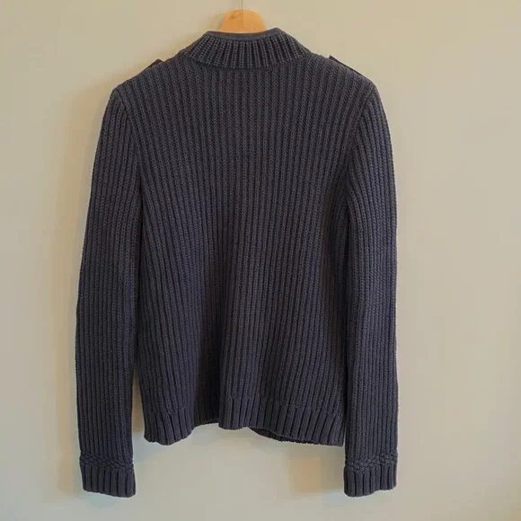 GAP Navy Marine Blue Cotton Chunky Knit Sweater Cardigan Jacket Ribbed Fisherman - Picture 6 of 9